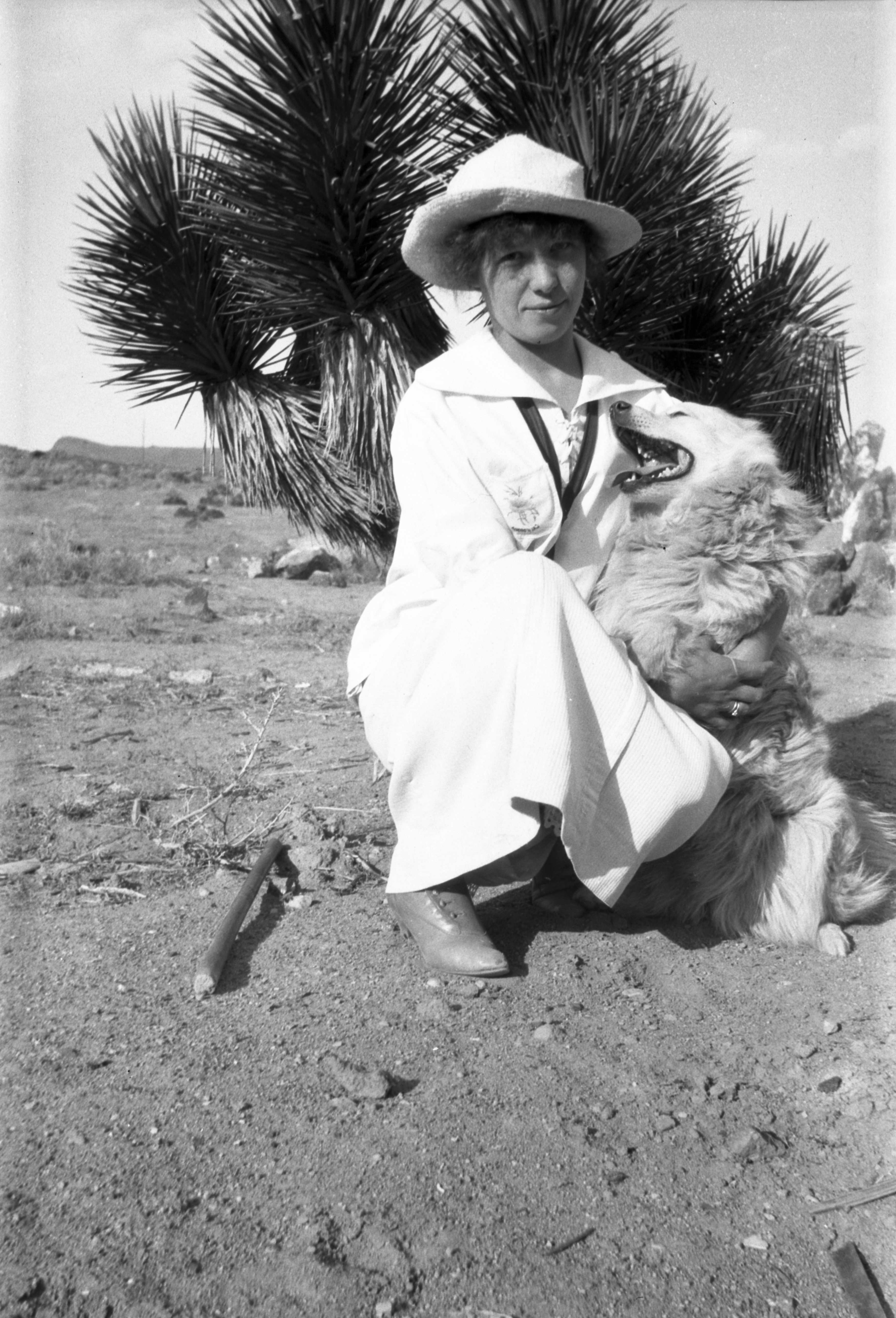 Karen with her dog in the Nevada desert, Goldfield