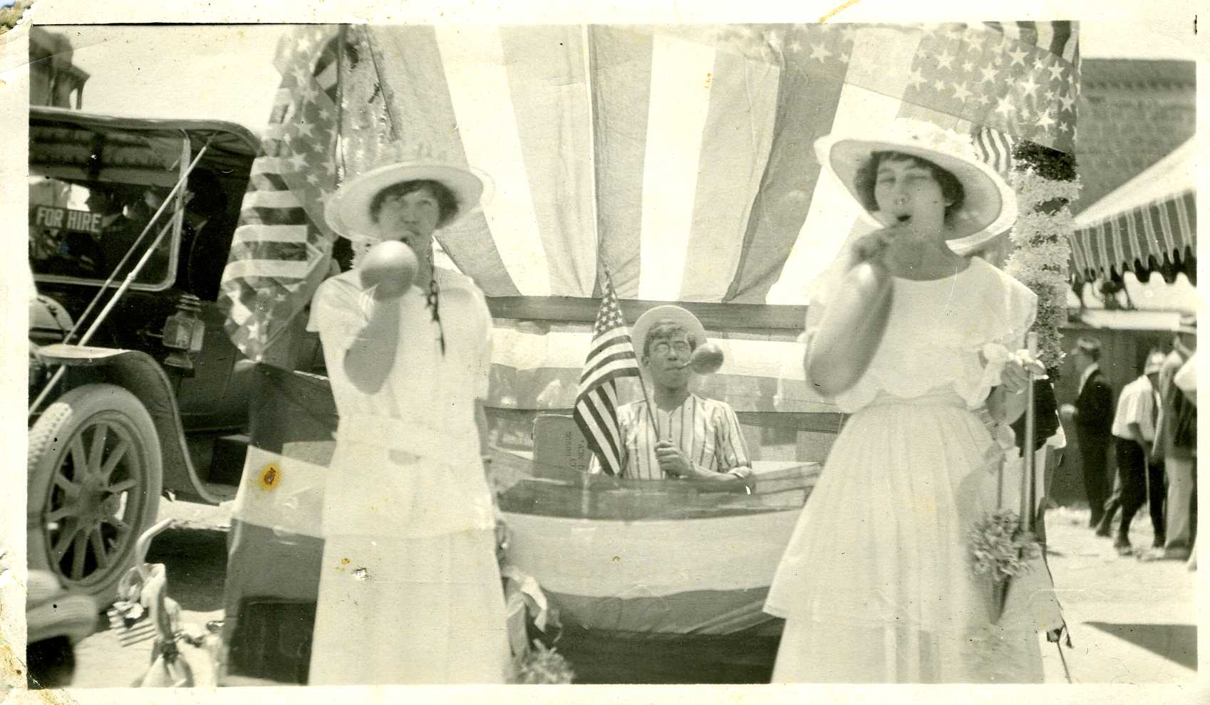 Karen (left) on a Fourth of July float in Goldfield, Nevada, 1916