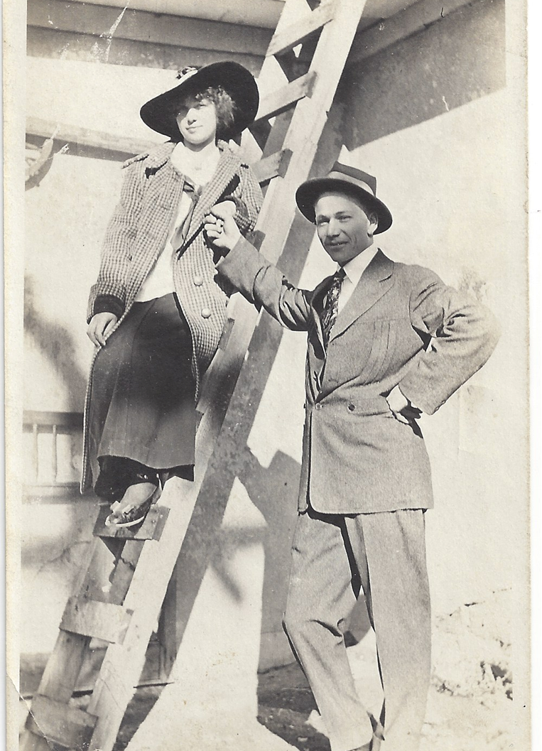 Karen and Harry on a ladder, Goldfield Nevada