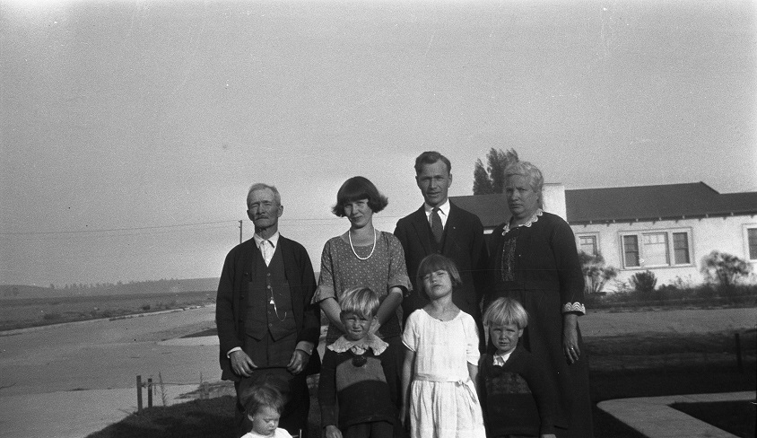 The Little family outside their Inglewood home, circa 1923, looking east