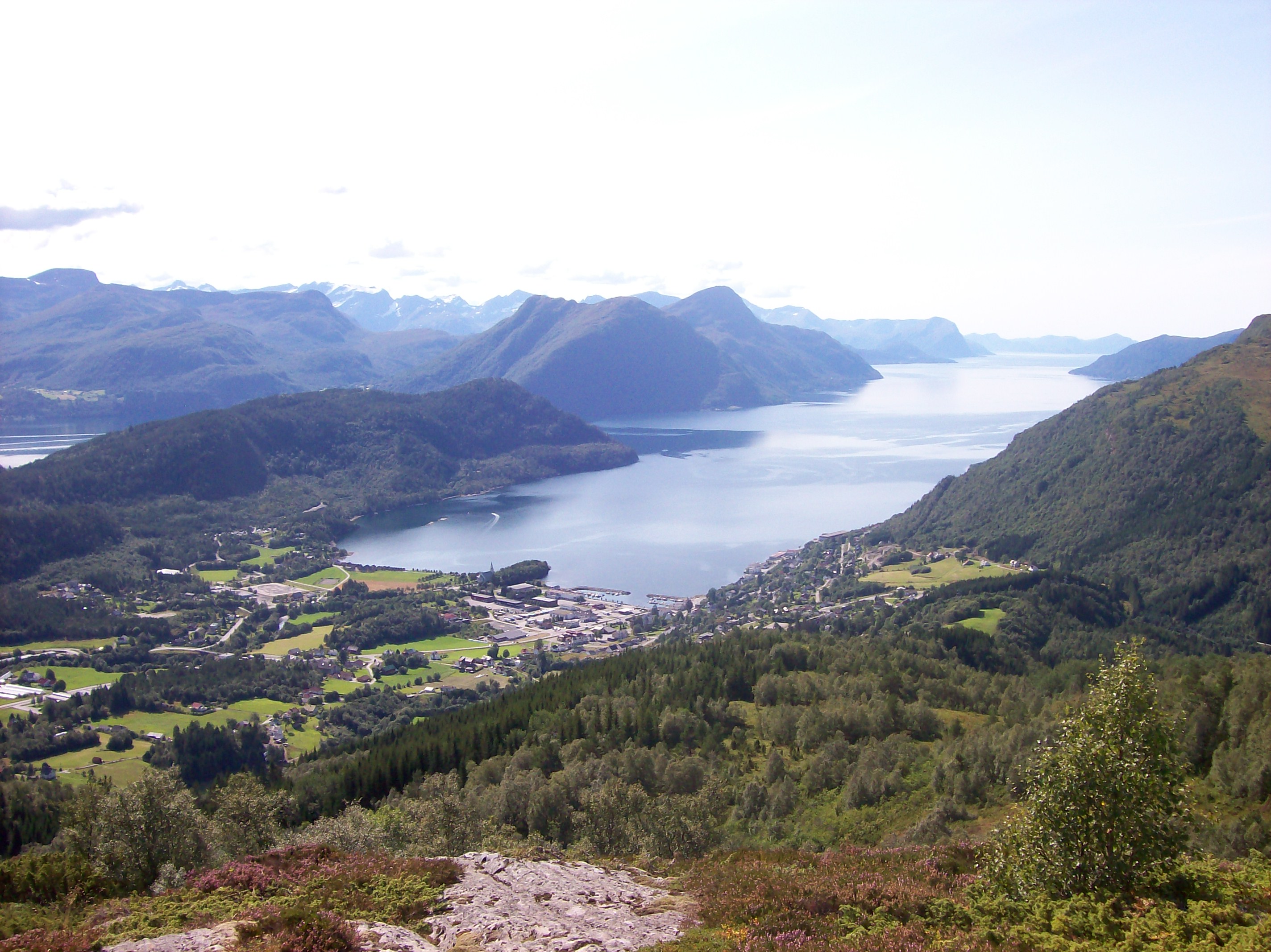 Sjøholt, Norway — Karen's birthplace, viewed from the mountains above the fjord